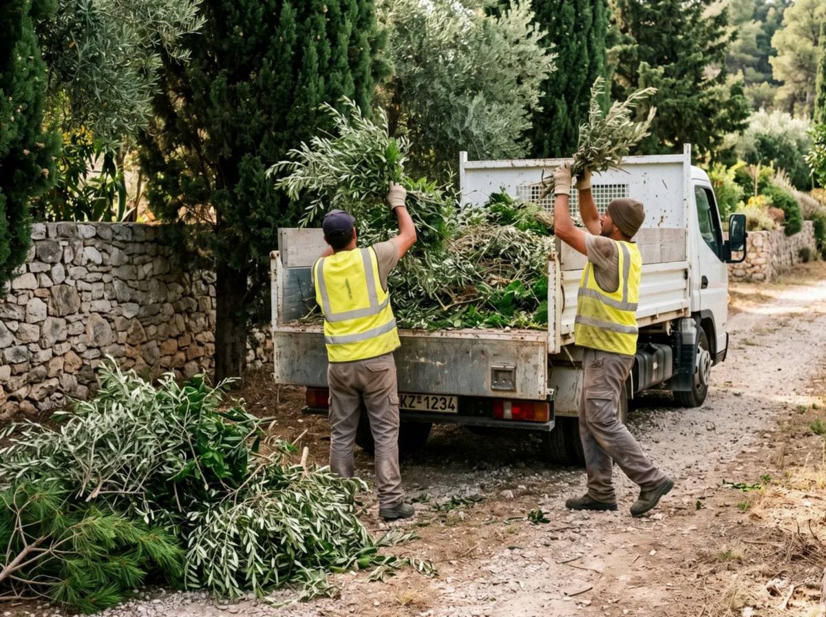 Φόρτωση κομμένων κλαδιών σε ανατρεπόμενο όχημα